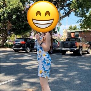 Urban Outfitters Blue and Yellow Spaghetti Strap Sundress